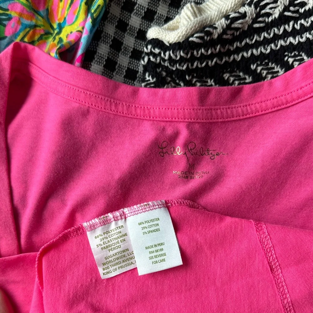 Lilly Pulitzer Hot Pink Square Neck Puff Sleeve Tee - Picture 4 of 4